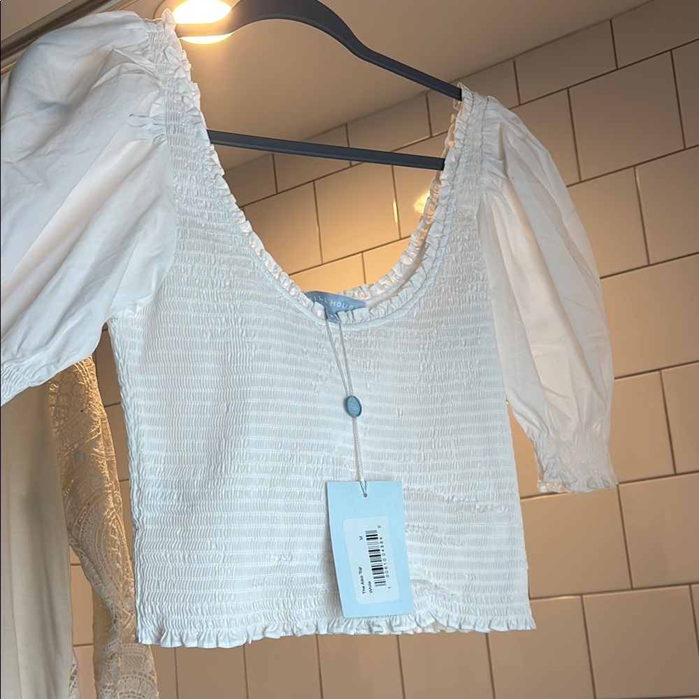 Hill House White Puff Sleeve Crop Blouse - Picture 2 of 6